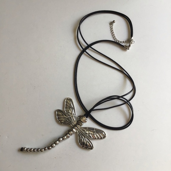 LAST 1! NEW Dragonfly Statement Necklace Movable Wings Gardener Black Cord Lucky - Picture 9 of 16